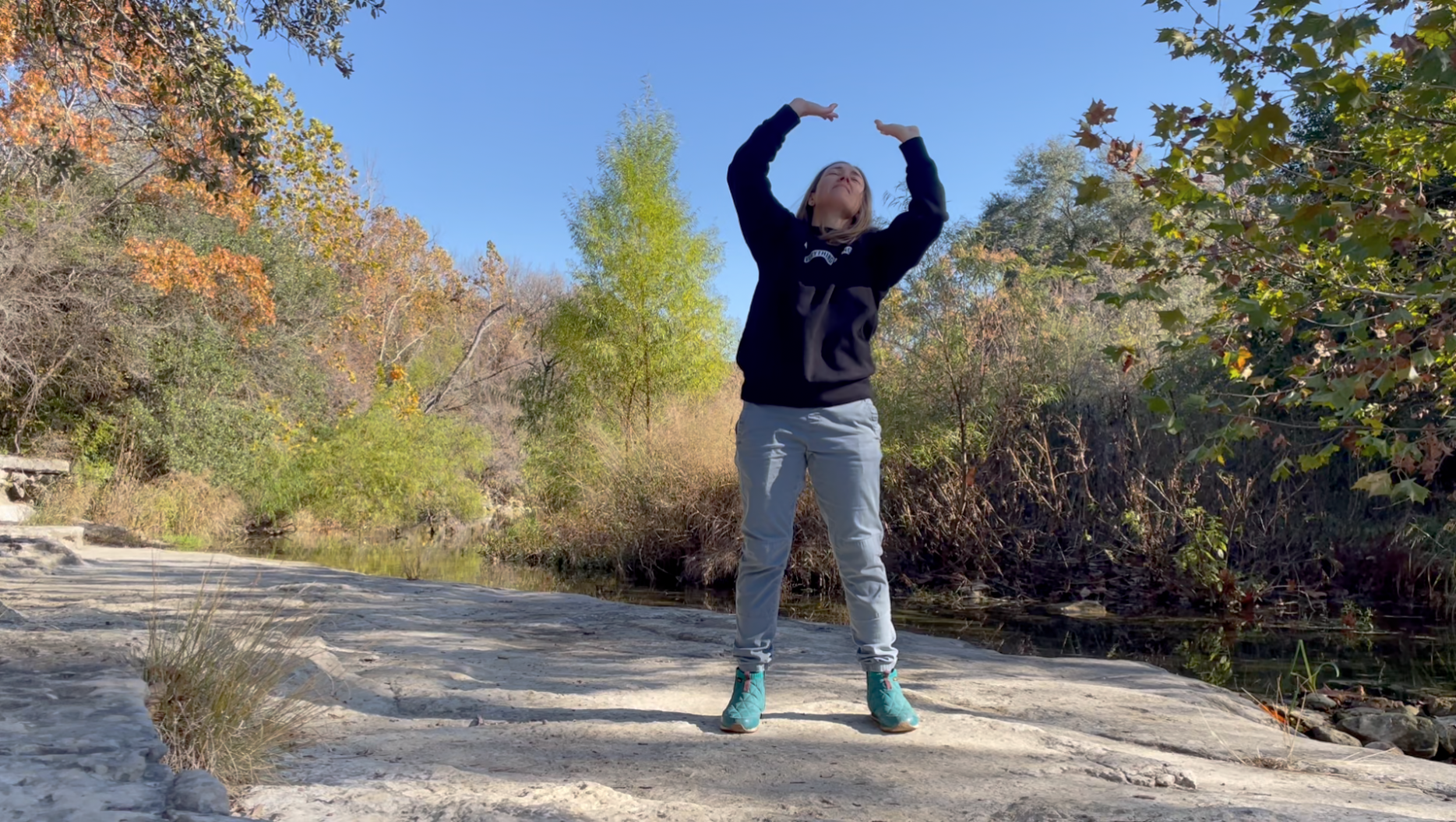 Amber practicing qigong outdoors